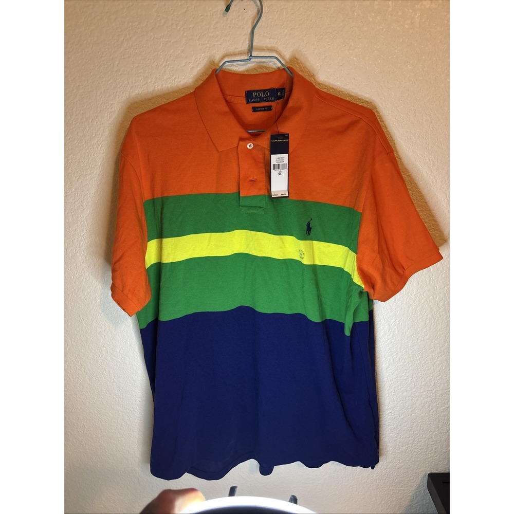 NEW** Vintage Ralph Lauren Polo Shirt XL Blue Orange Green Rugby Colorblock‎ 90s
